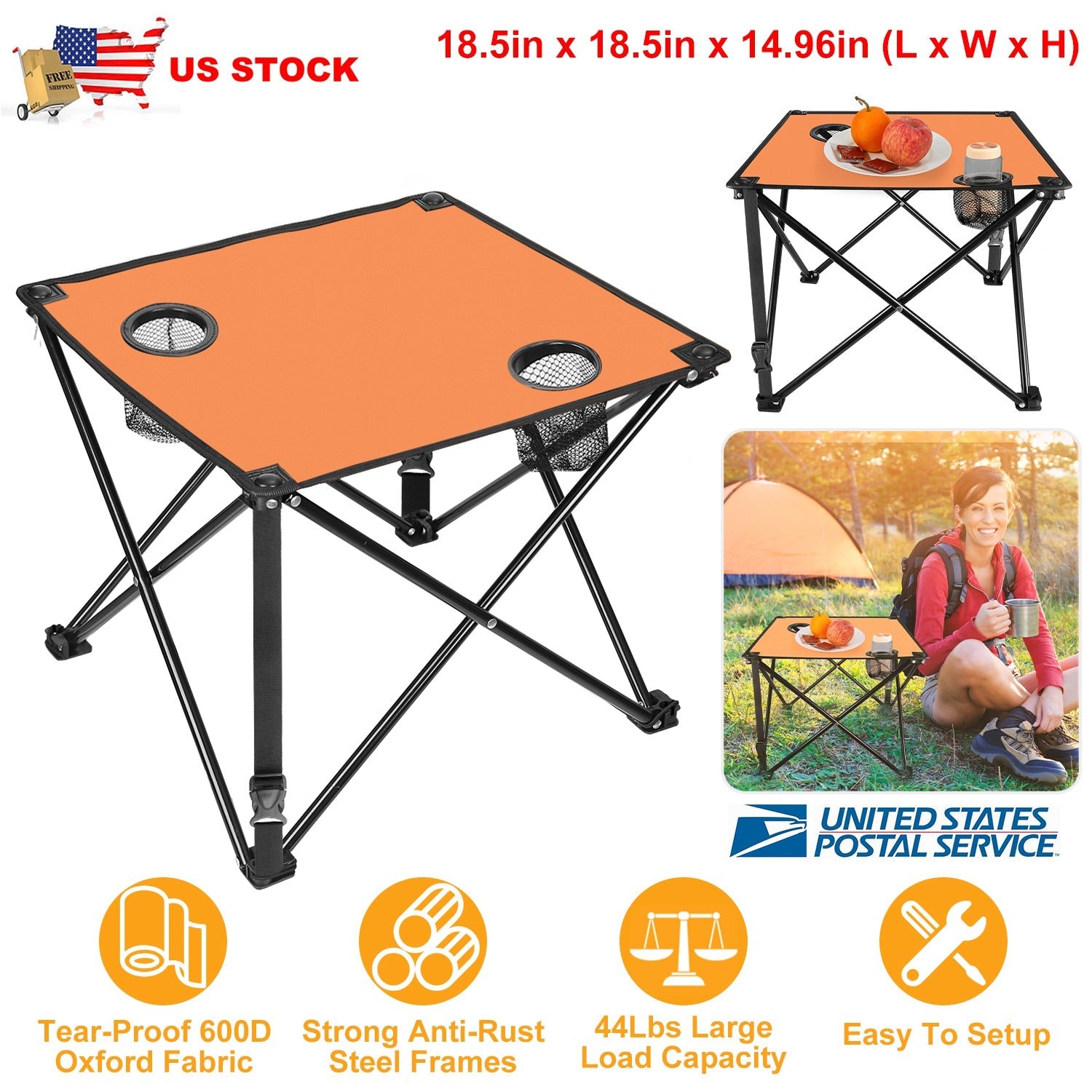2Pcs Foldable Camping Table Portable Picnic Table Lightweight Travel Desk with 2 Cup Holders/Table Carrying Bag