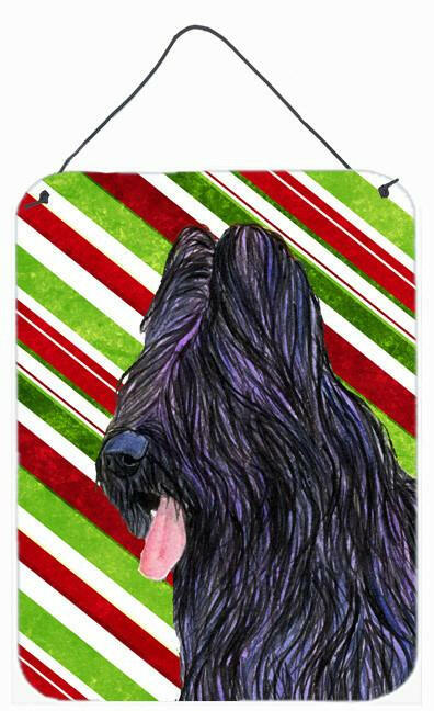 Briard Candy Cane Holiday Christmas Wall or Door Hanging Prints Aluminum Metal Sign Kitchen Wall Bar Bathroom Plaque Home Decor Front Door Plaque, 12x16, Multicolor