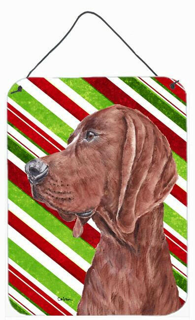 Redbone Coonhound Candy Cane Christmas Wall or Door Hanging Prints Aluminum Metal Sign Kitchen Wall Bar Bathroom Plaque Home Decor Front Door Plaque, 12x16, Multicolor