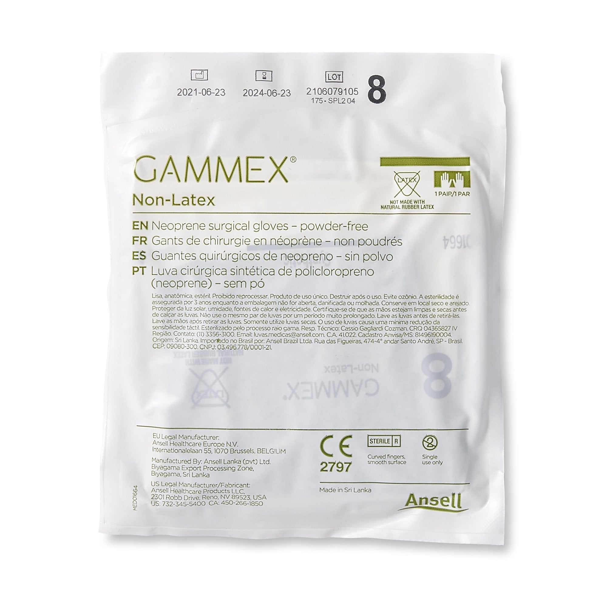 Gammex® Non-Latex Polyisoprene Surgical Glove, Size 8, Green 8516