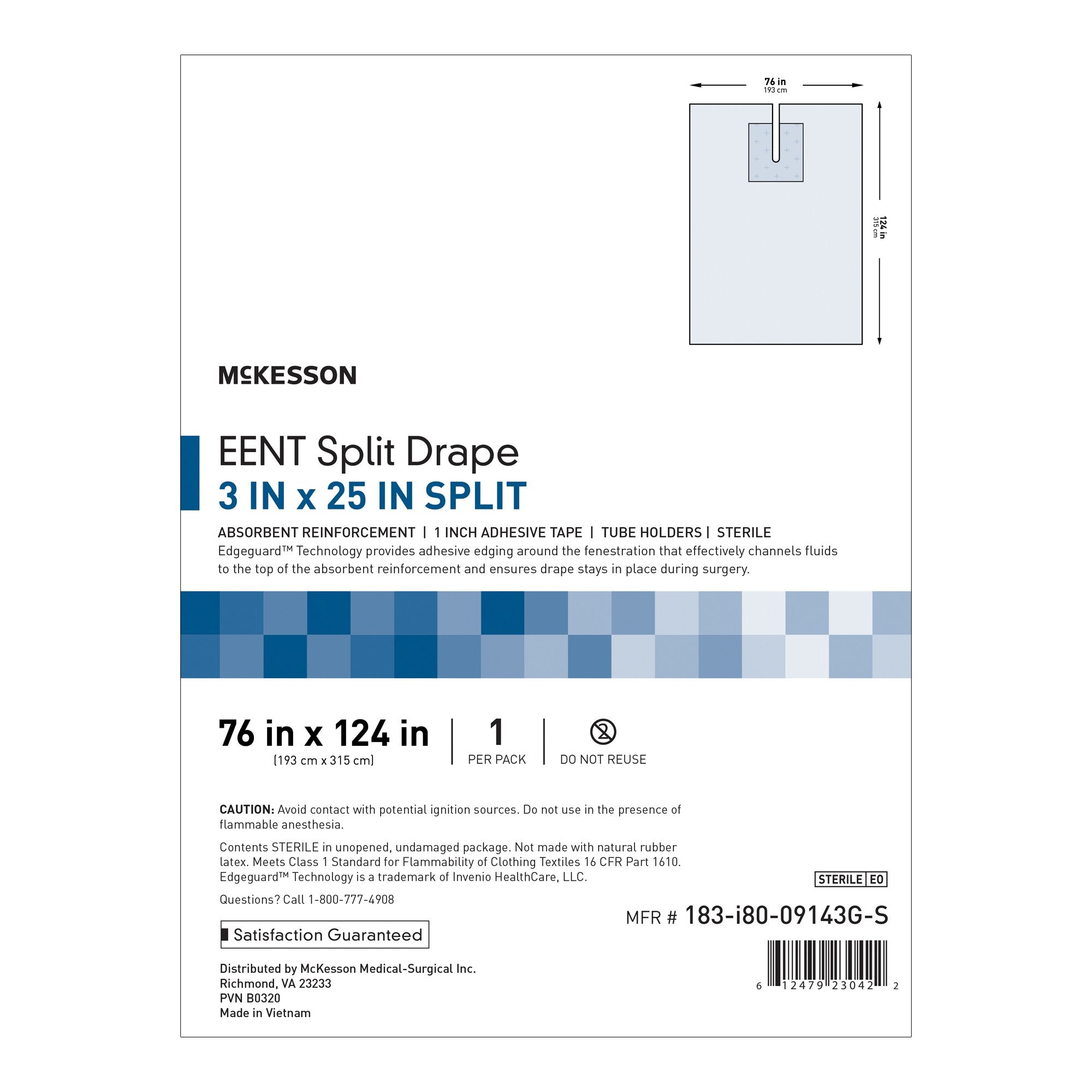 McKesson Sterile EENT Split Drape, 76 x 124 Inch 183-I80-09143G-S
