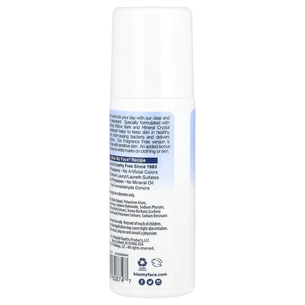 Kiss My Face Rock Roll-on Deodorant, Fragrance-Free, 3 Fl Oz