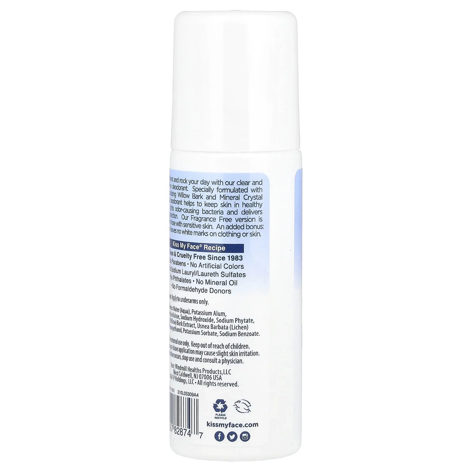 Kiss My Face Rock Roll-on Deodorant, Fragrance-Free, 3 Fl Oz