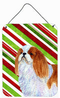 English Toy Spaniel Candy Cane Holiday Christmas Wall or Door Hanging Prints Aluminum Metal Sign Kitchen Wall Bar Bathroom Plaque Home Decor Front Door Plaque, 12x16, Multicolor