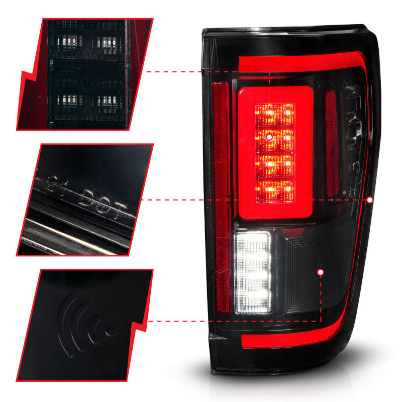ANZO 21-23 Ford F-150 LED Taillights Seq. Signal w/BLIS Cover - Black Smoke 311474