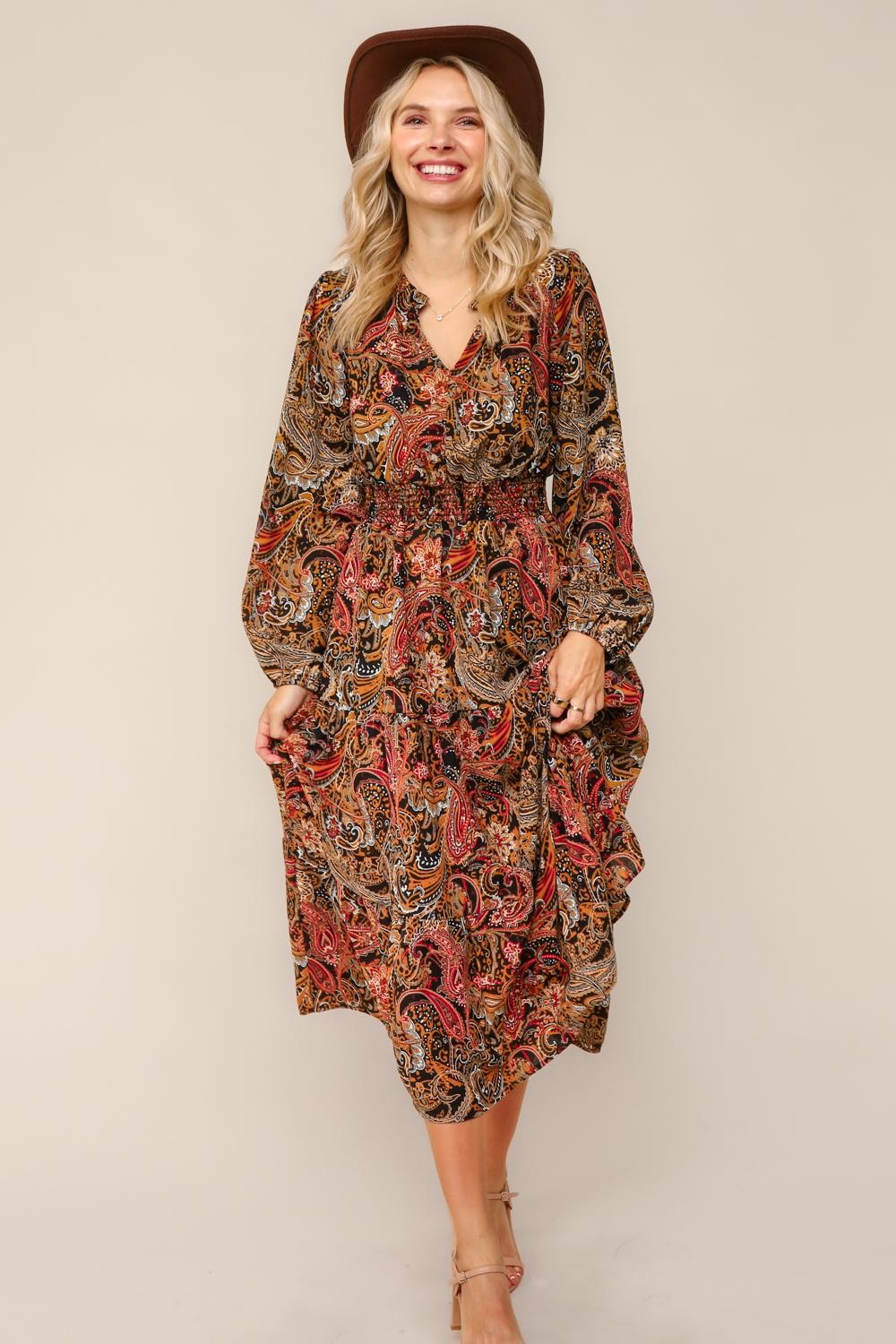 PLUS SMOCKED WAIST MAXI BOHEMIAN WOVEN DRESS