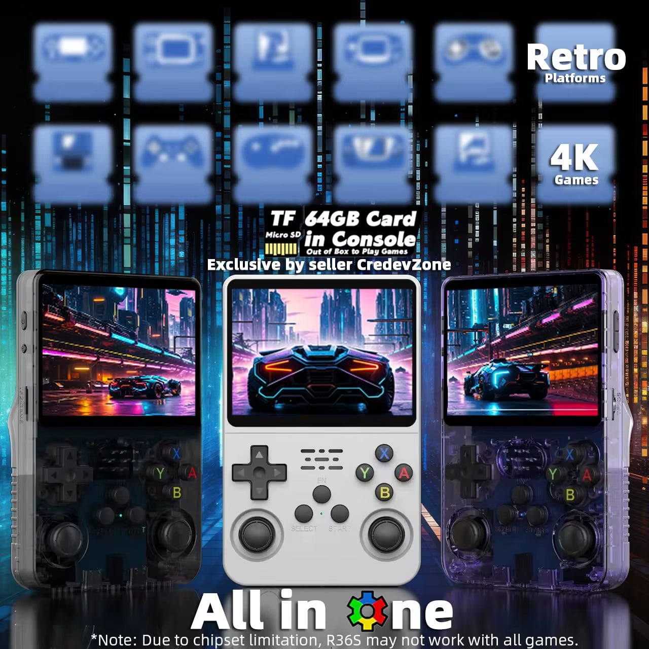 R36S Retro Game Console Handheld Video Arkos 2.0 System 3.5 Inch Single Card Portable Pocket Video Player 64GB 128GB 20000 Games