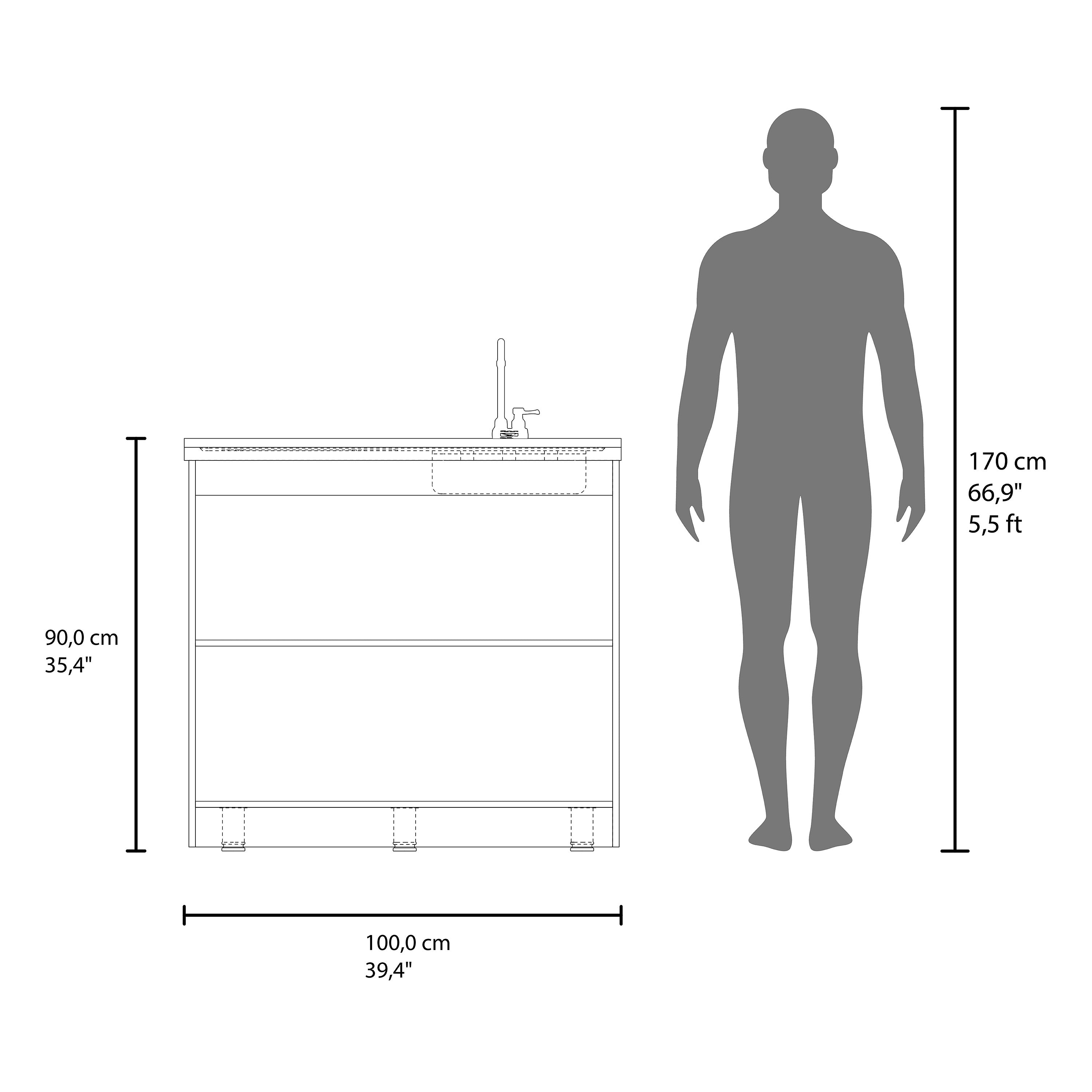 Salento Freestanding Sink, Double Door Cabinet, Two Shelves, White / Black Wengue