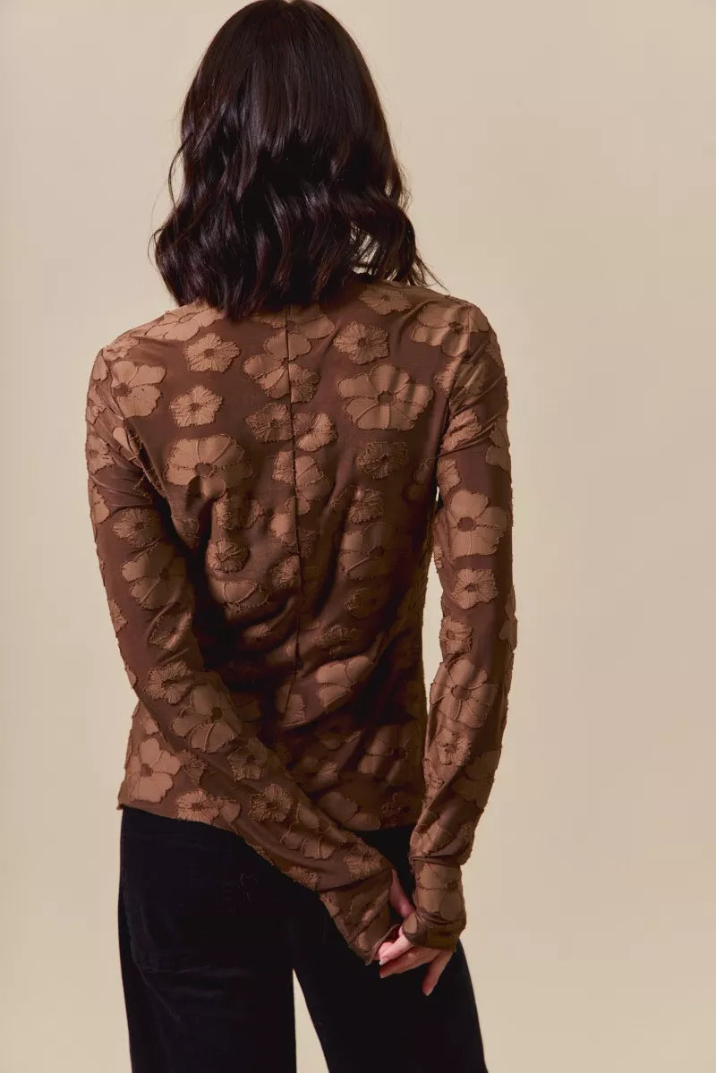 SO ME Stretched Jacquard Casual Tops with Thumb Opening