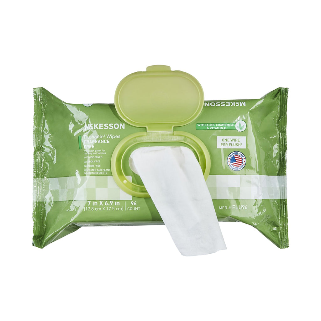 McKesson Flushable* Wet Wipes - Unscented, 96 Wet Wipes per Pack FLU96
