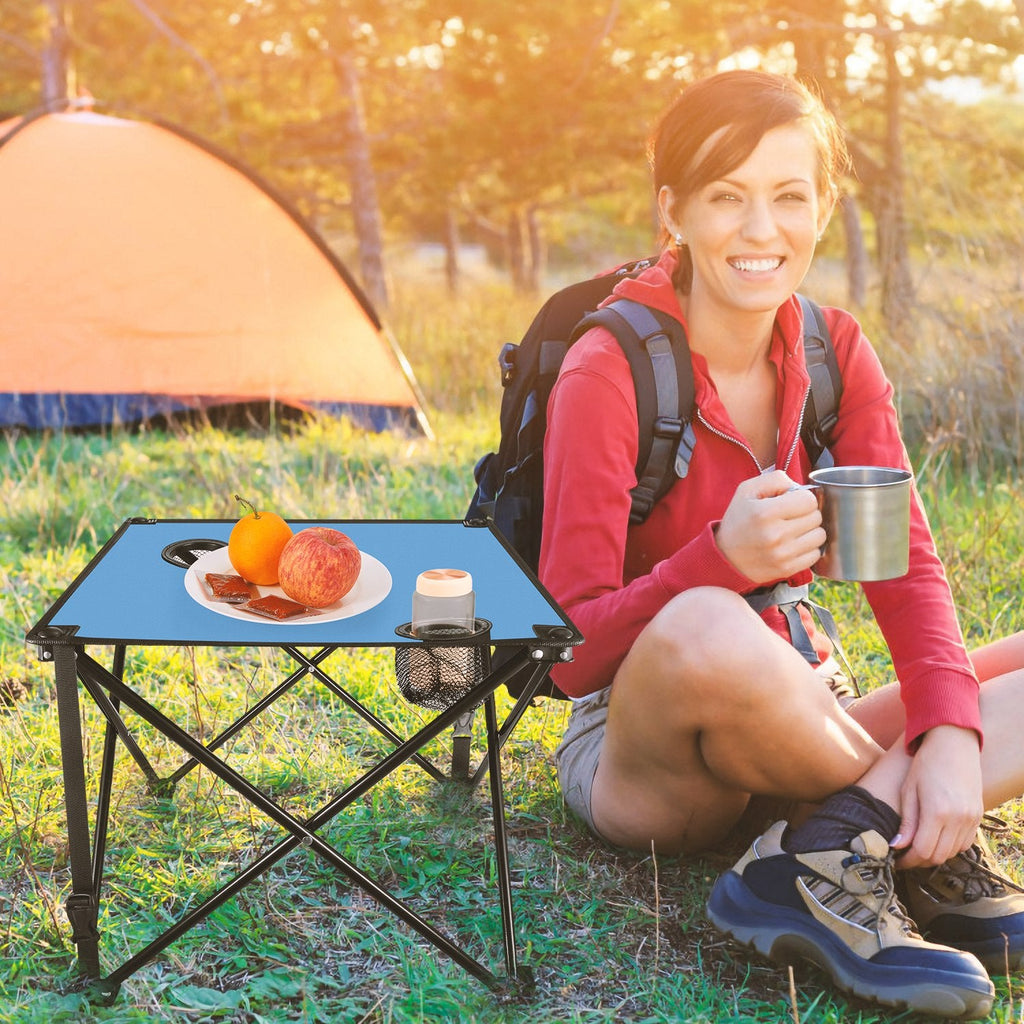 2Pcs Foldable Camping Table Portable Picnic Table Lightweight Travel Desk with 2 Cup Holders/Table Carrying Bag