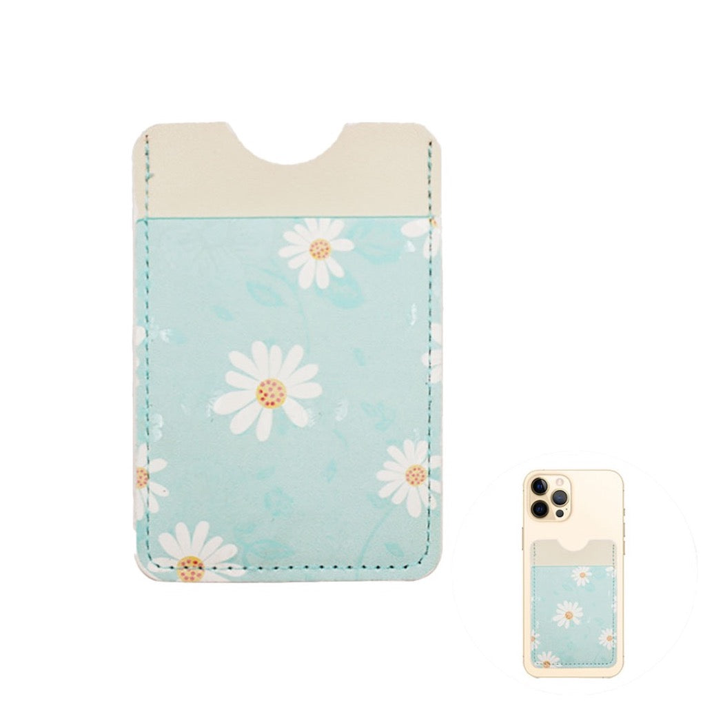 Daisy Flower Patterned Faux Leather Adhesive Card Holder For Phone