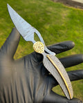 Damascus Leaf Pocket knife, Folding Knife, Every Day Carry Knife , Damascus Knives, Gift For Him - PhishStones Products