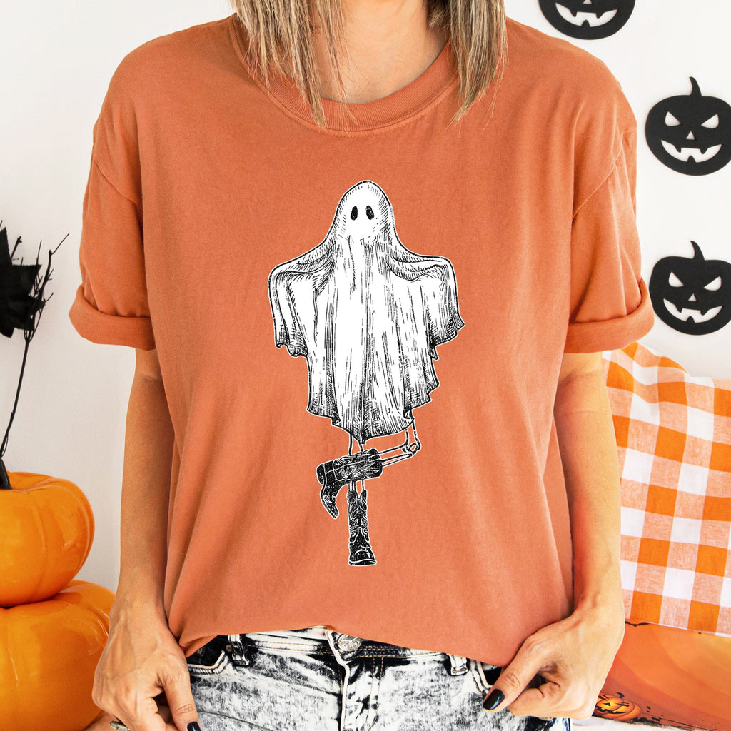 Ghost In Boots Retro Western Halloween Limited Edition Vintage Style Comfort Colors Tee