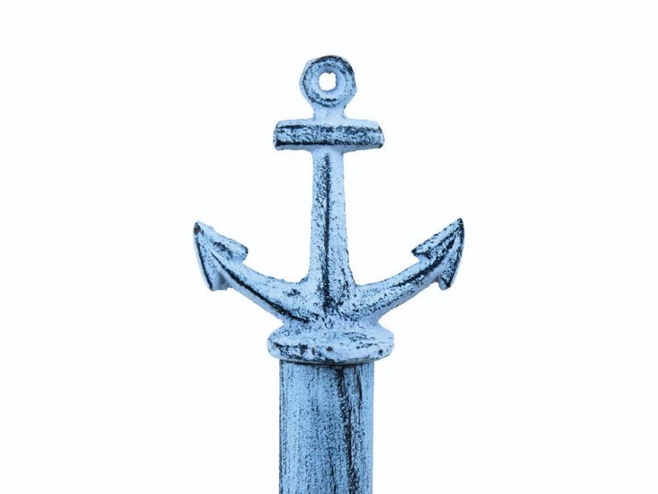 Rustic Dark Blue Whitewashed Cast Iron Anchor Extra Toilet Paper Stand 16""