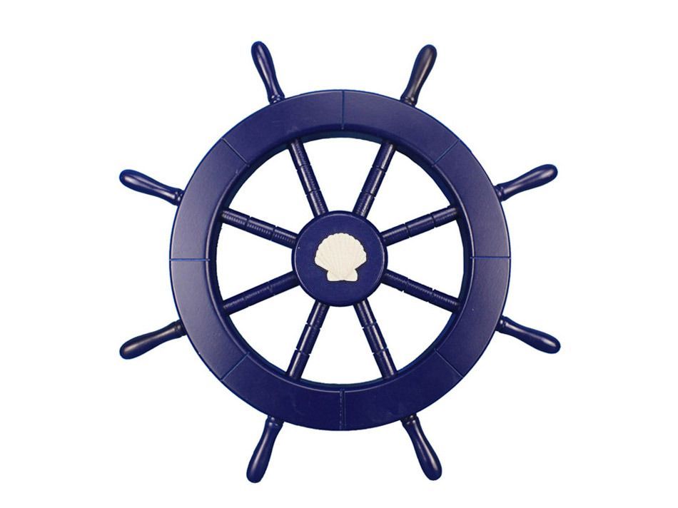 Dark Blue Decorative Ship Wheel with Seashell 18""