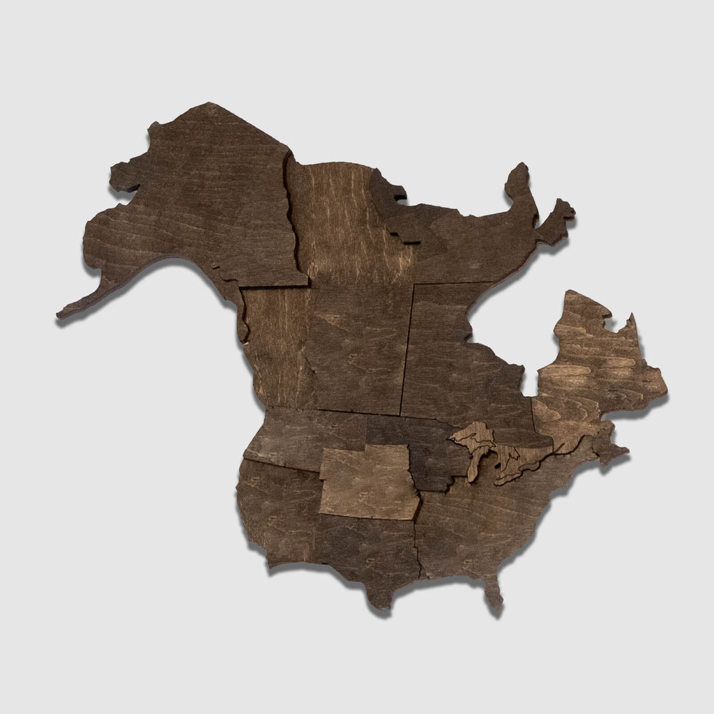 3D Wooden World Map Dark Walnut