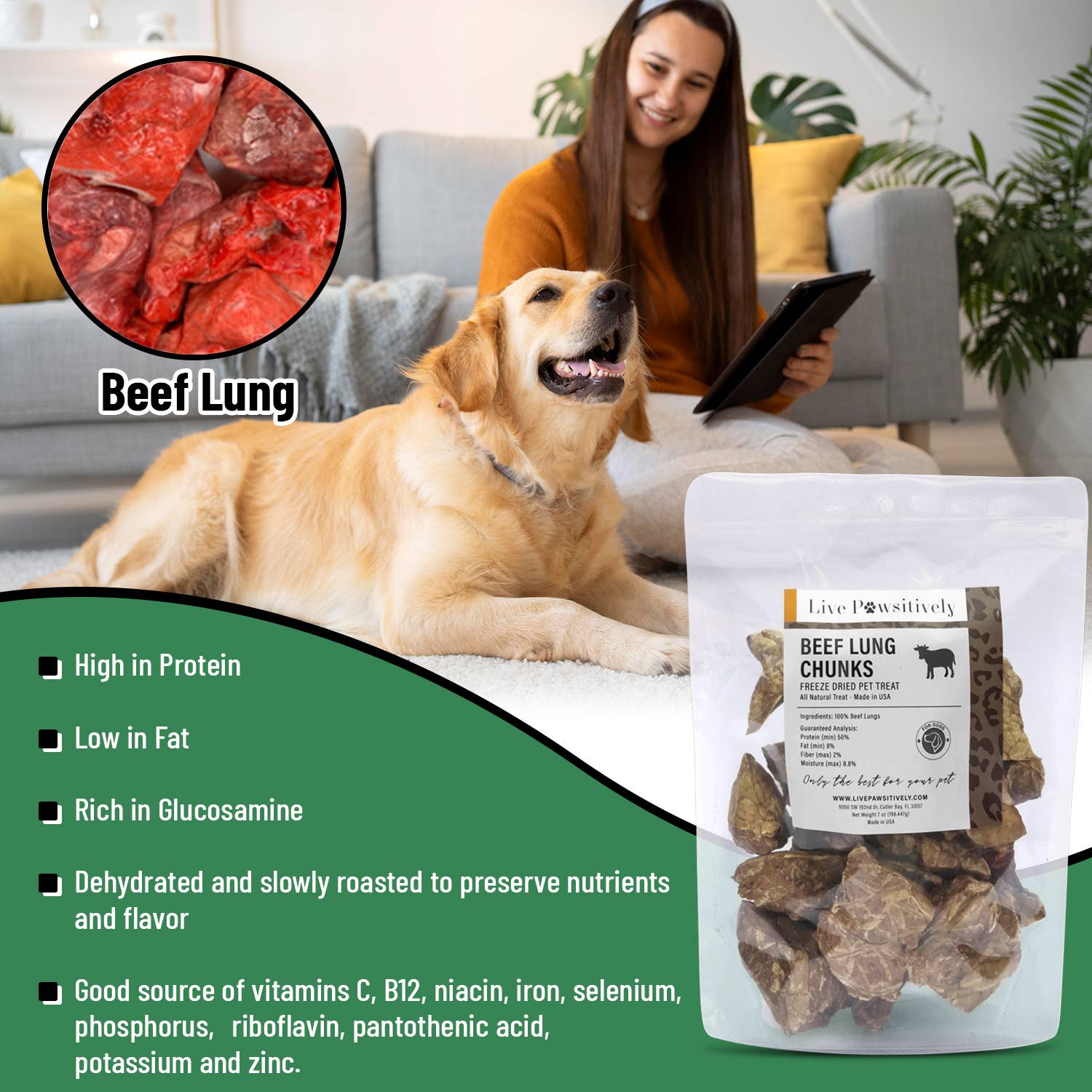 🐄❤️ Freeze-Dried Beef Lung Chunks for Dogs – Single-Ingredient High-Protein Treat