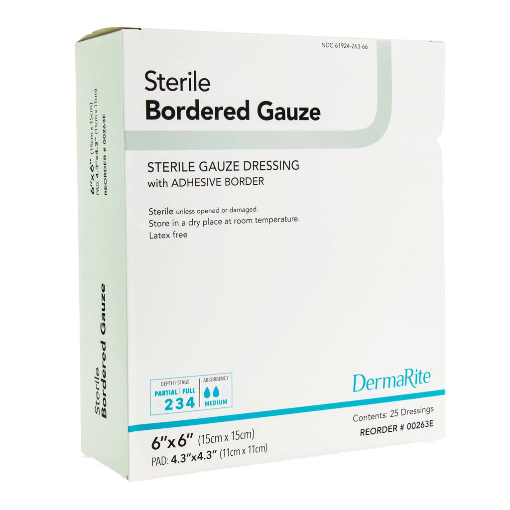 DermaRite® Bordered Gauze Island Dressing, 6 x 6 Inch 00263E