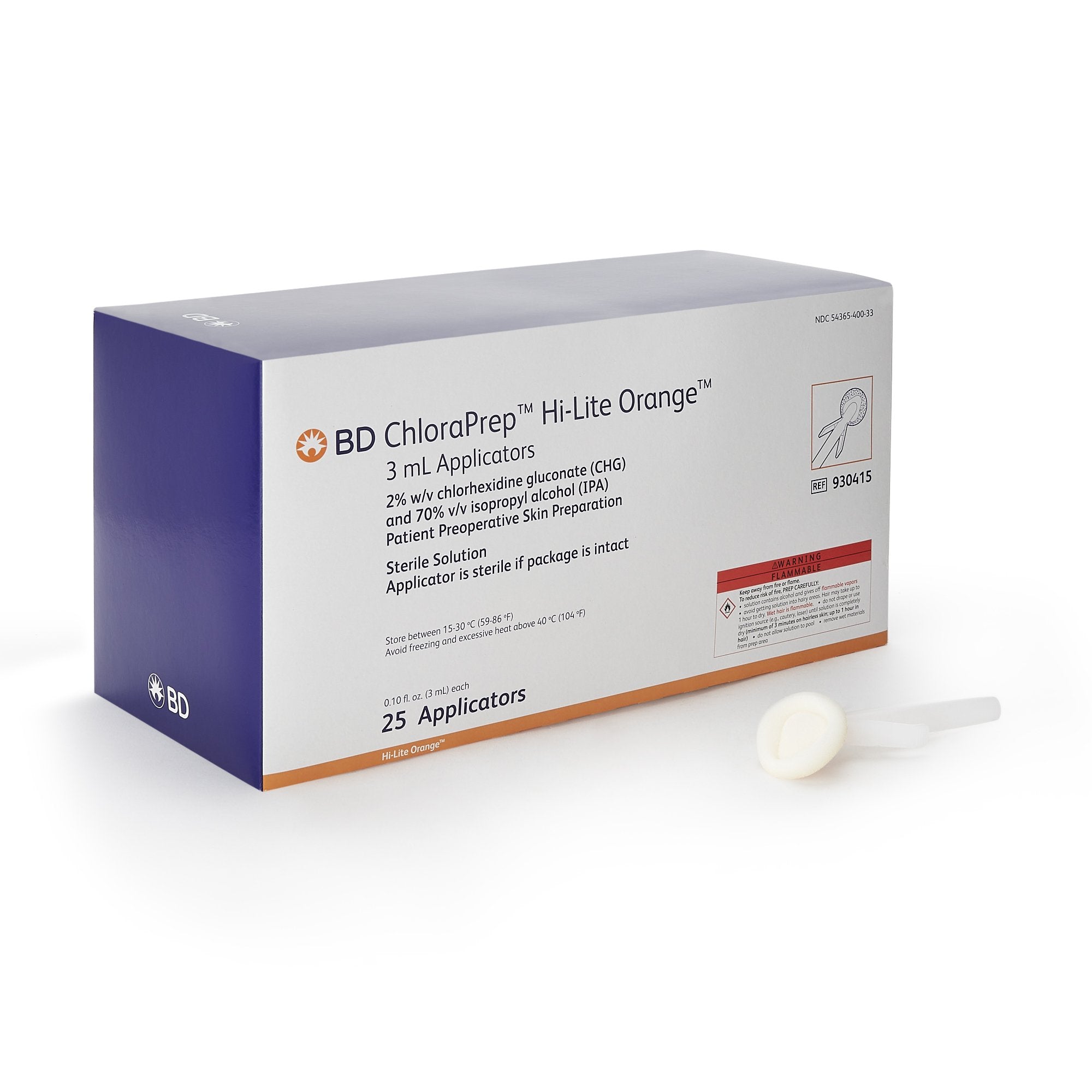 Skin Prep Solution ChloraPrep™ Hi-Lite Orange™ 3 mL Foam Applicator 2% / 70% Strength CHG (Chlorhexidine Gluconate) / Isopropyl Alcohol Sterile 930415