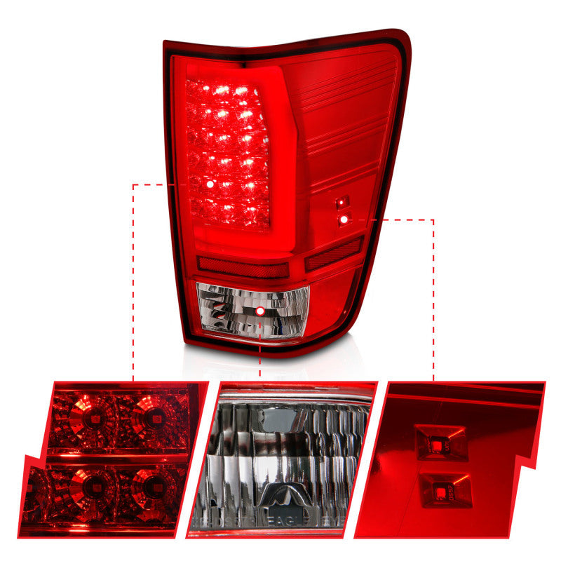 ANZO 04-15 Nissan Titan Full LED Tailights Chrome Housing Red/Clear Lens 311422