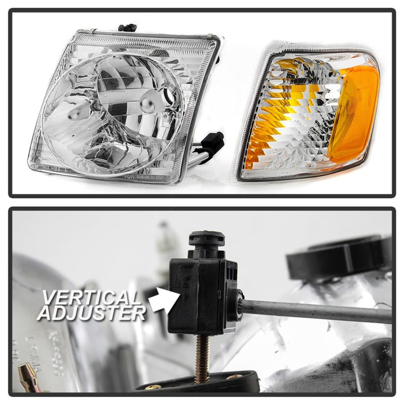 SPYDER xTune 01-03 Ford Explorer Sport 4pc OEM Style Headlights w/Corners - Chrome (HD-JH-FEXP01-ST-C) 9042621