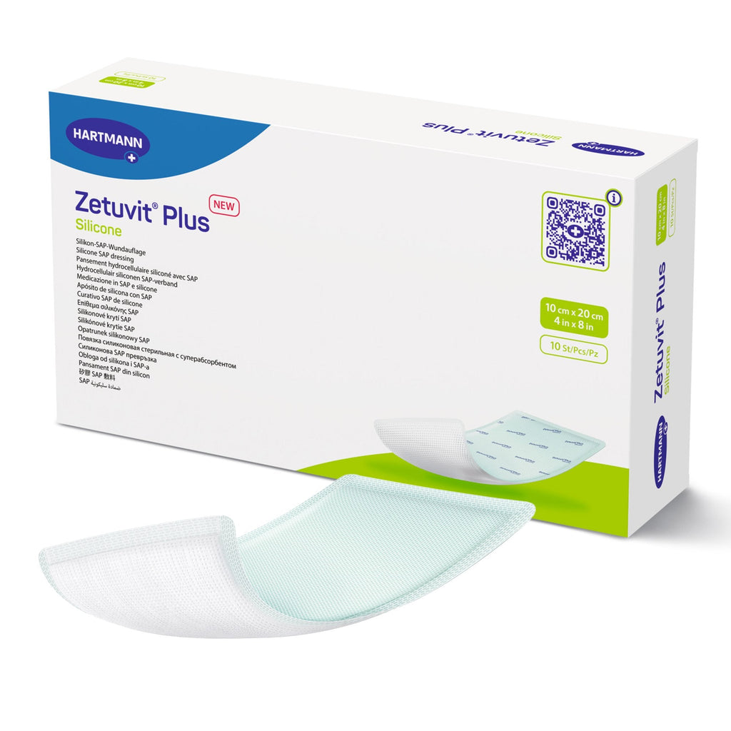 Zetuvit® Plus Silicone Super Absorbent Dressing, 4 x 8 Inch 413813