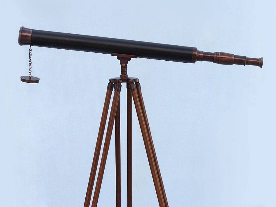 Floor Standing Antique Copper with Leather Harbor Master Telescope 60""