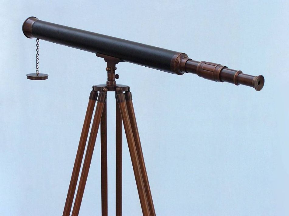Floor Standing Antique Copper with Leather Harbor Master Telescope 60""