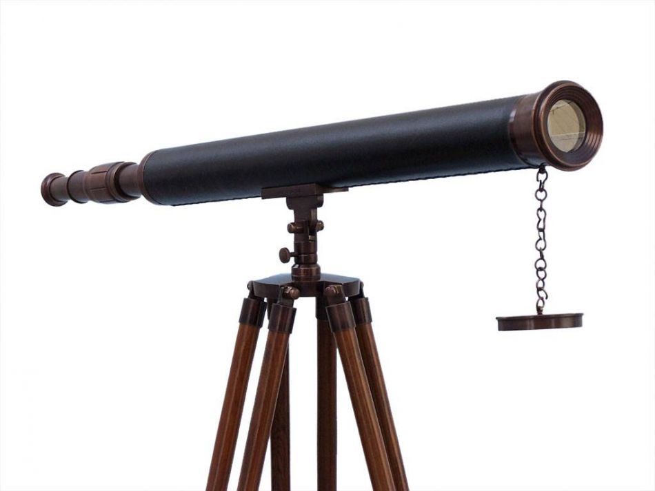Floor Standing Antique Copper with Leather Harbor Master Telescope 60""