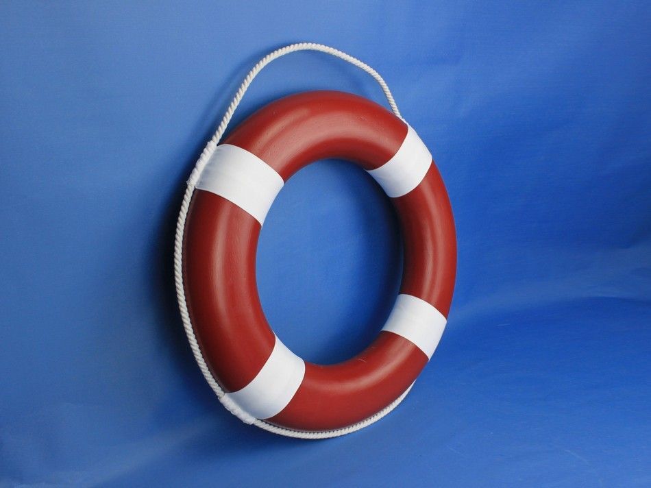 Red Painted Decorative Lifering with White Bands 20""