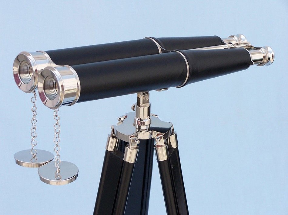 Floor Standing Admiral's Chrome/Leather Binoculars on stand 62""