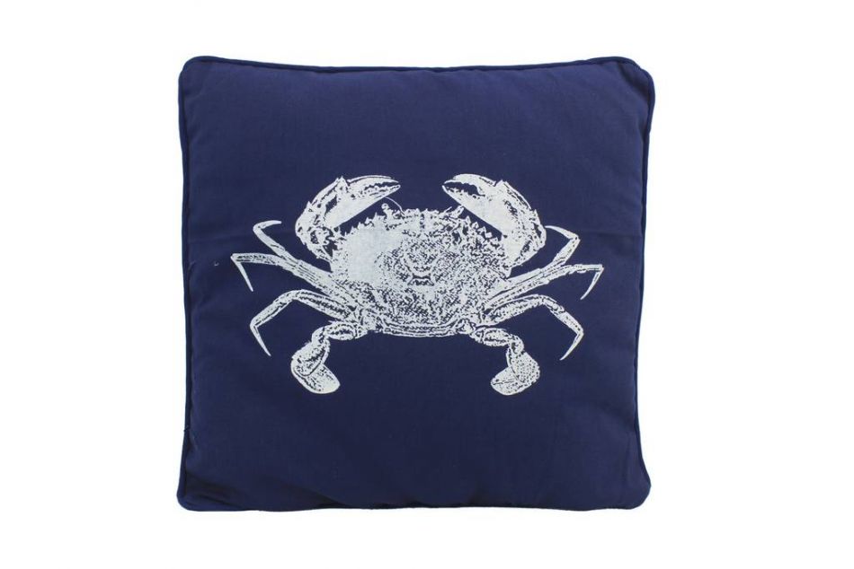 Navy Blue and White Crab Pillow 16""