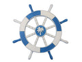 Light Blue and White Decorative Ship Wheel with Palm Tree 18""