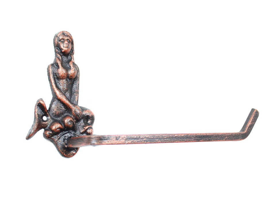 Rustic Copper Cast Iron Mermaid Toilet Paper Holder 10""