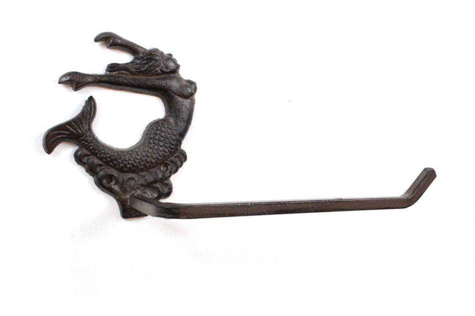 Cast Iron Decorative Arching Mermaid Toilet Paper Holder 11""