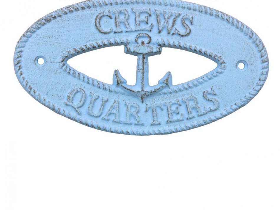 Rustic Light Blue Cast Iron Crews Quarters with Anchor Sign 8""