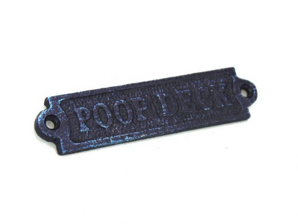 Rustic Dark Blue Cast Iron Poop Deck Sign 6""