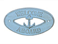 Rustic Light Blue Cast Iron Welcome Aboard with Anchor Sign 8""