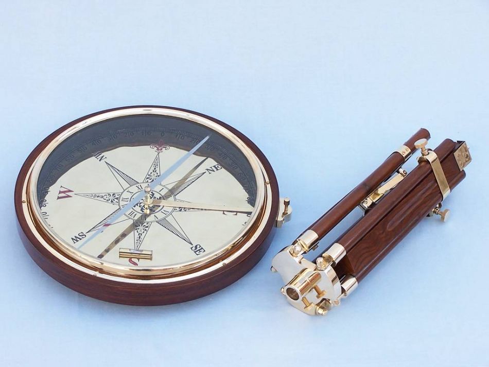 Decorative Wooden Brass Compass Table 23""