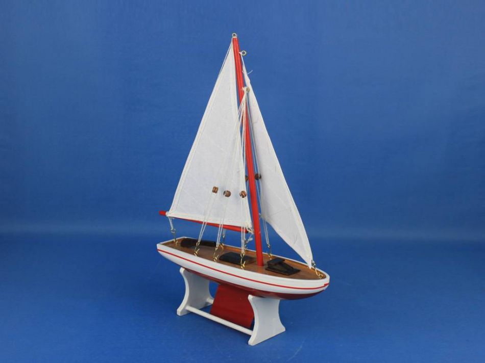Wooden It Floats 12"" - Red Floating Sailboat Model