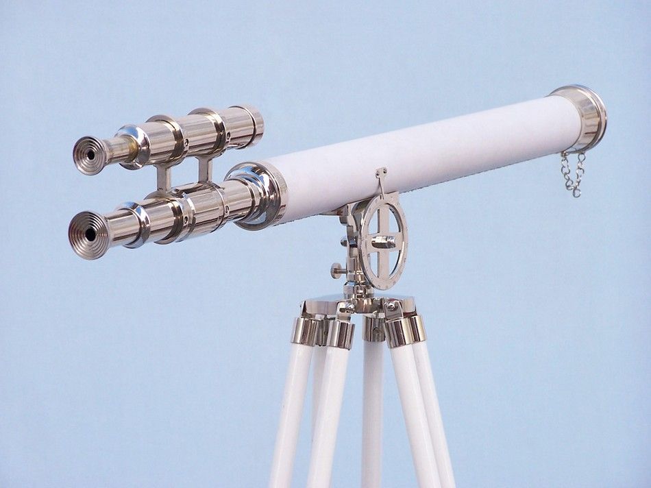 Hampton Collection Chrome with White Leather Griffith Astro Telescope 64""