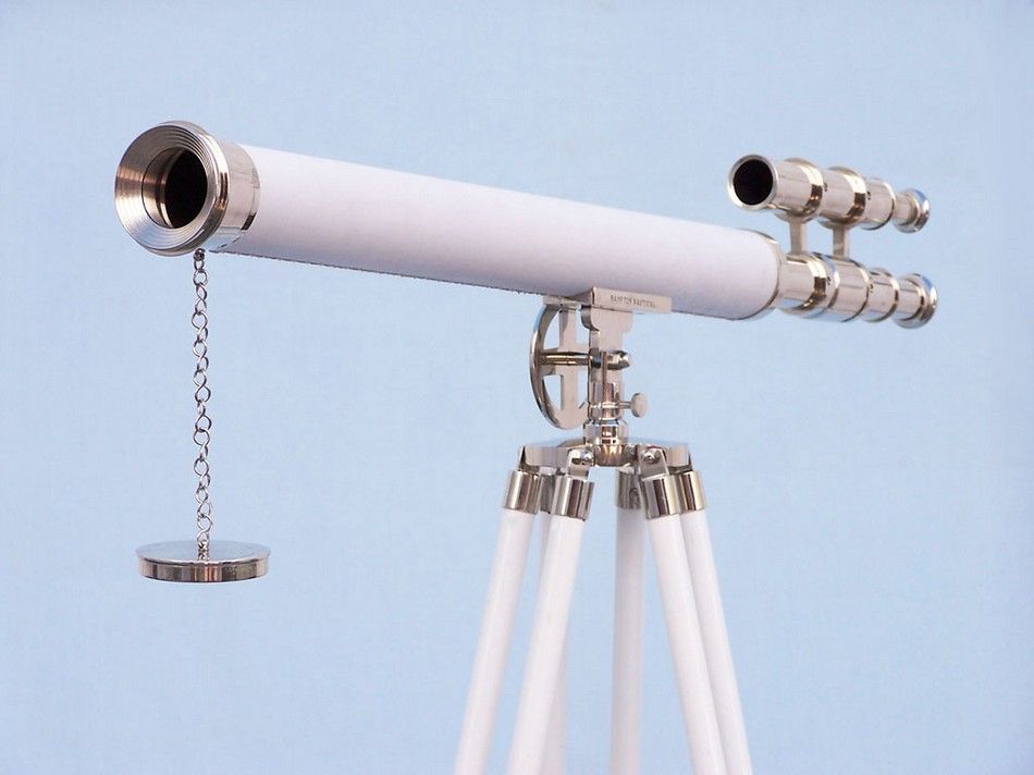 Hampton Collection Chrome with White Leather Griffith Astro Telescope 64""
