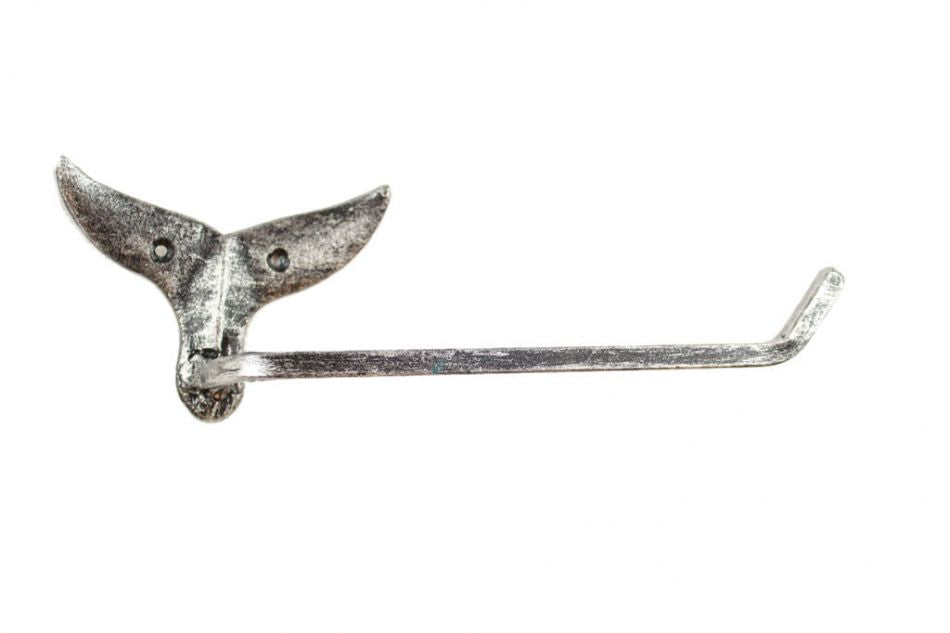 Rustic Silver Cast Iron Whale Tail Toilet Paper Holder 11""