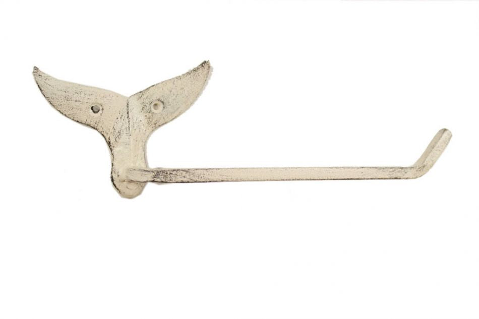 Whitewashed Cast Iron Whale Tail Toilet Paper Holder 11""