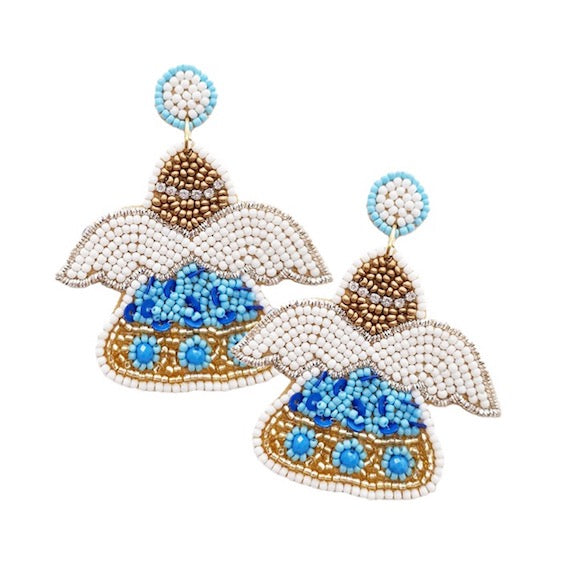 Detailed Seed Beaded Accent Angel Christmas Earring