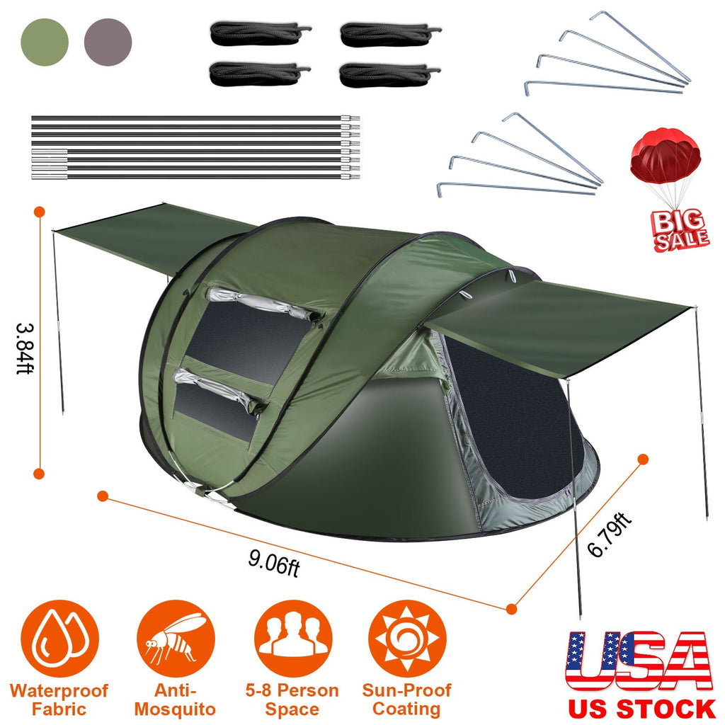 3-4 Person Pop Up Tent Automatic Setup Camping Tent Waterproof Instant Setup Tent with 2 Mosquito Net Windows Carrying Bag for Hiking Climbing Adventu