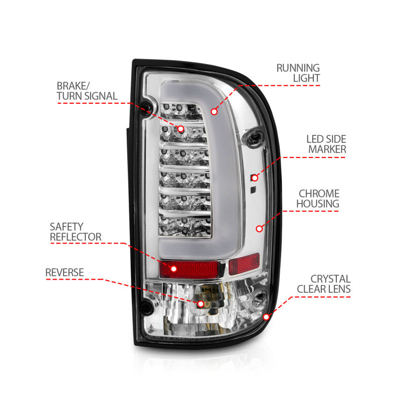 ANZO 1995-2004 Toyota Tacoma LED Taillights Chrome Housing Clear Lens (Pair) 311355