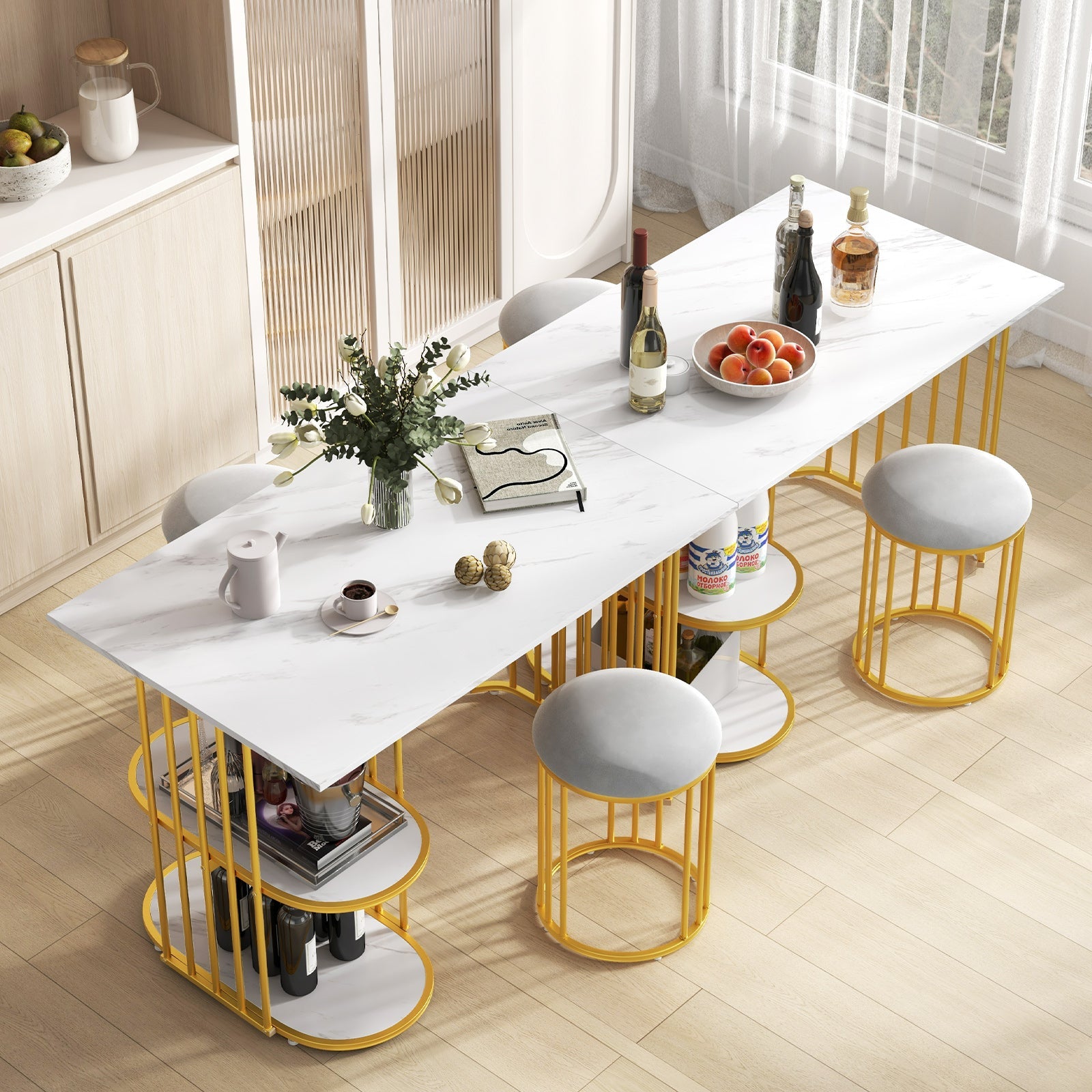 Rectangular Dining Table for 2 with 2-tier Storage Shelf for Small Space Dining Room-White