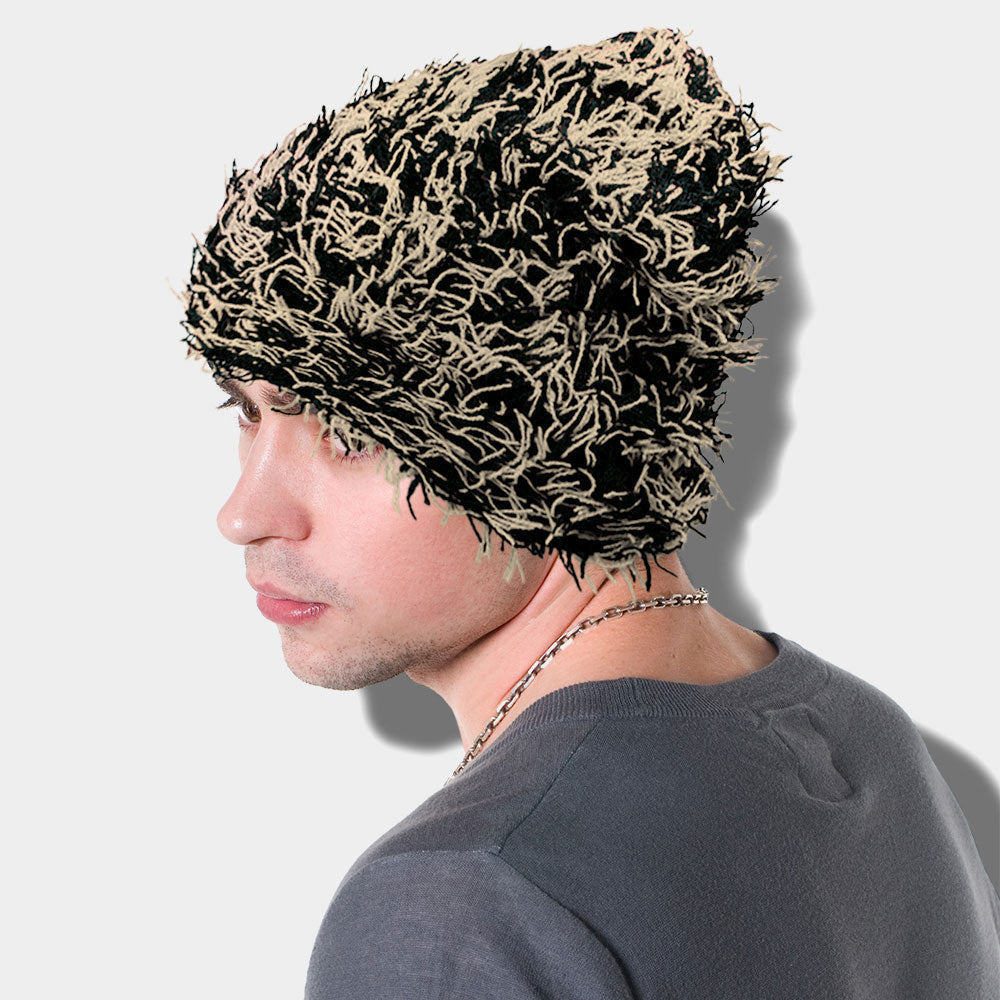 Distressed Knitted Fuzzy Winter Beanie Hat